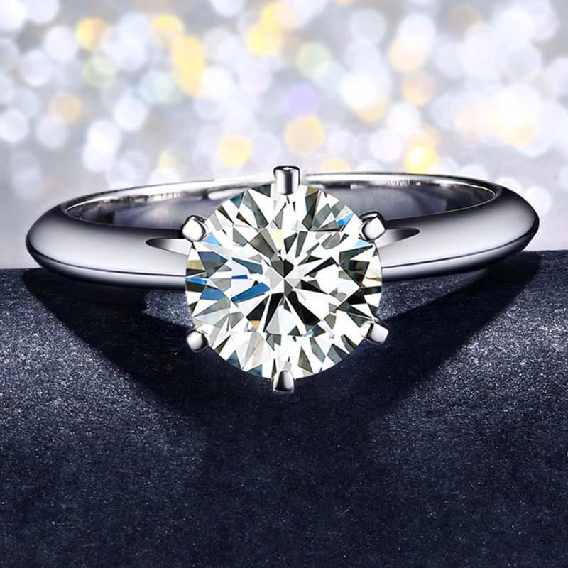 Jz017 Six-Claw Simulation Women's Diamond Ring 50 Points White Gold Wedding 1 Karat 2 Karat 3 Karat Zircon Ring