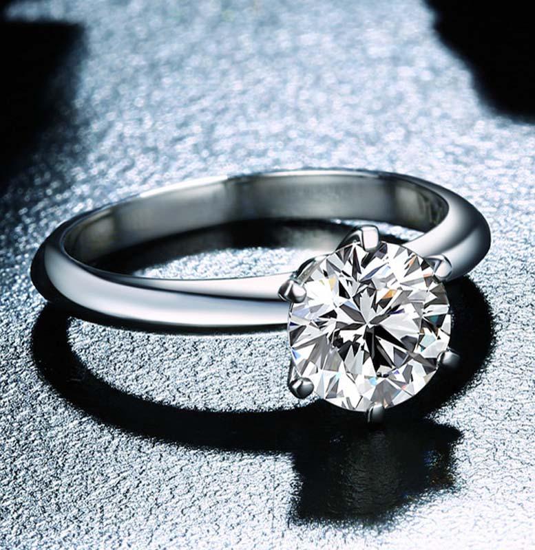 Jz017 Six-Claw Simulation Women's Diamond Ring 50 Points White Gold Wedding 1 Karat 2 Karat 3 Karat Zircon Ring