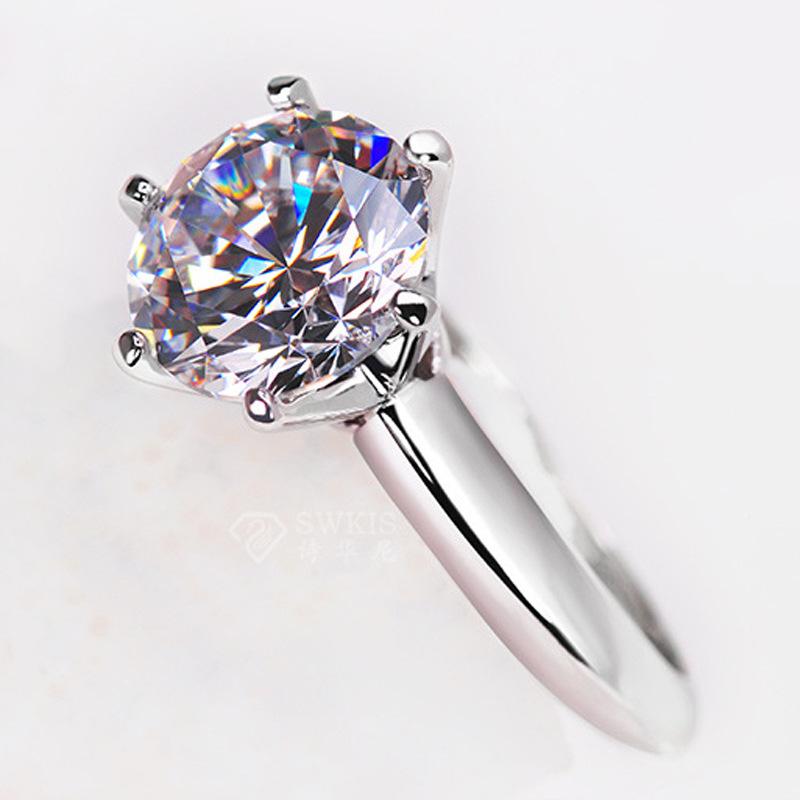Jz017 Six-Claw Simulation Women's Diamond Ring 50 Points White Gold Wedding 1 Karat 2 Karat 3 Karat Zircon Ring