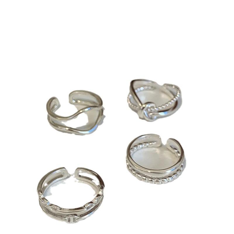 Moonstone Irregular Sterling Silver Ins All-Match Ring Female Niche Design Non-Fading Combination Ring Simple Plain Ring