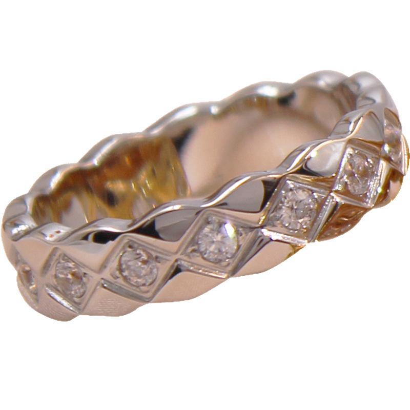 Classic Chanel Style Diamond Plaid Ring Wide and Narrow Diamond-Embedded Glossy Ins Cold Style Fashion Personality Couple Ring