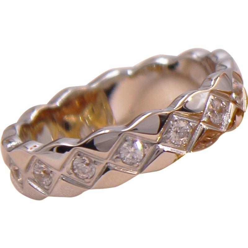 Classic Chanel Style Diamond Plaid Ring Wide and Narrow Diamond-Embedded Glossy Ins Cold Style Fashion Personality Couple Ring