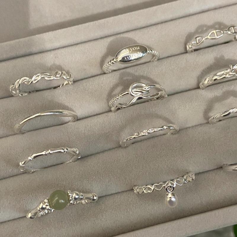 Korean New 925 Sterling Silver Plain Ring Female Light Luxury Niche Ins Style High-Grade Open Adjustable Ring