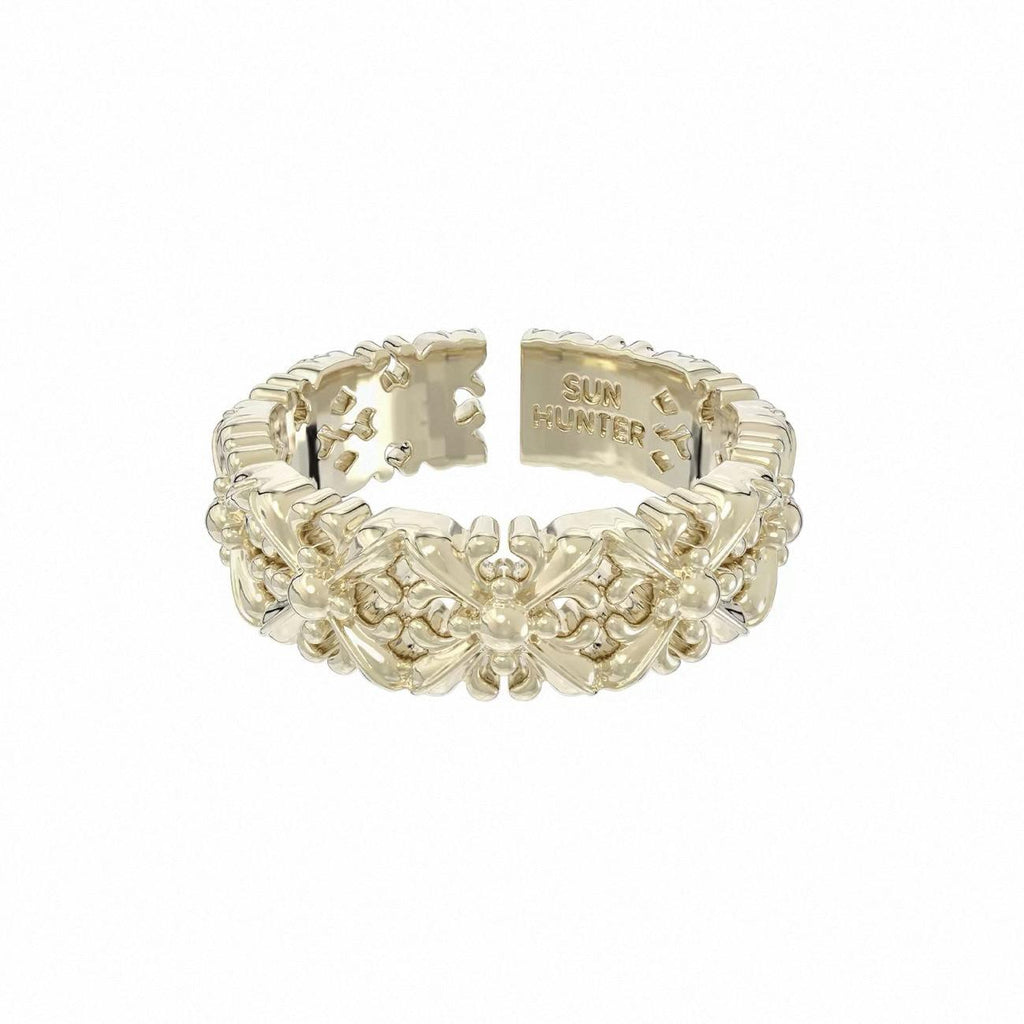 Horizontal Jewelry Same Style Titanium Golden Iris Full Ring Open Retro Light Luxury Maillard Jewelry Niche Female