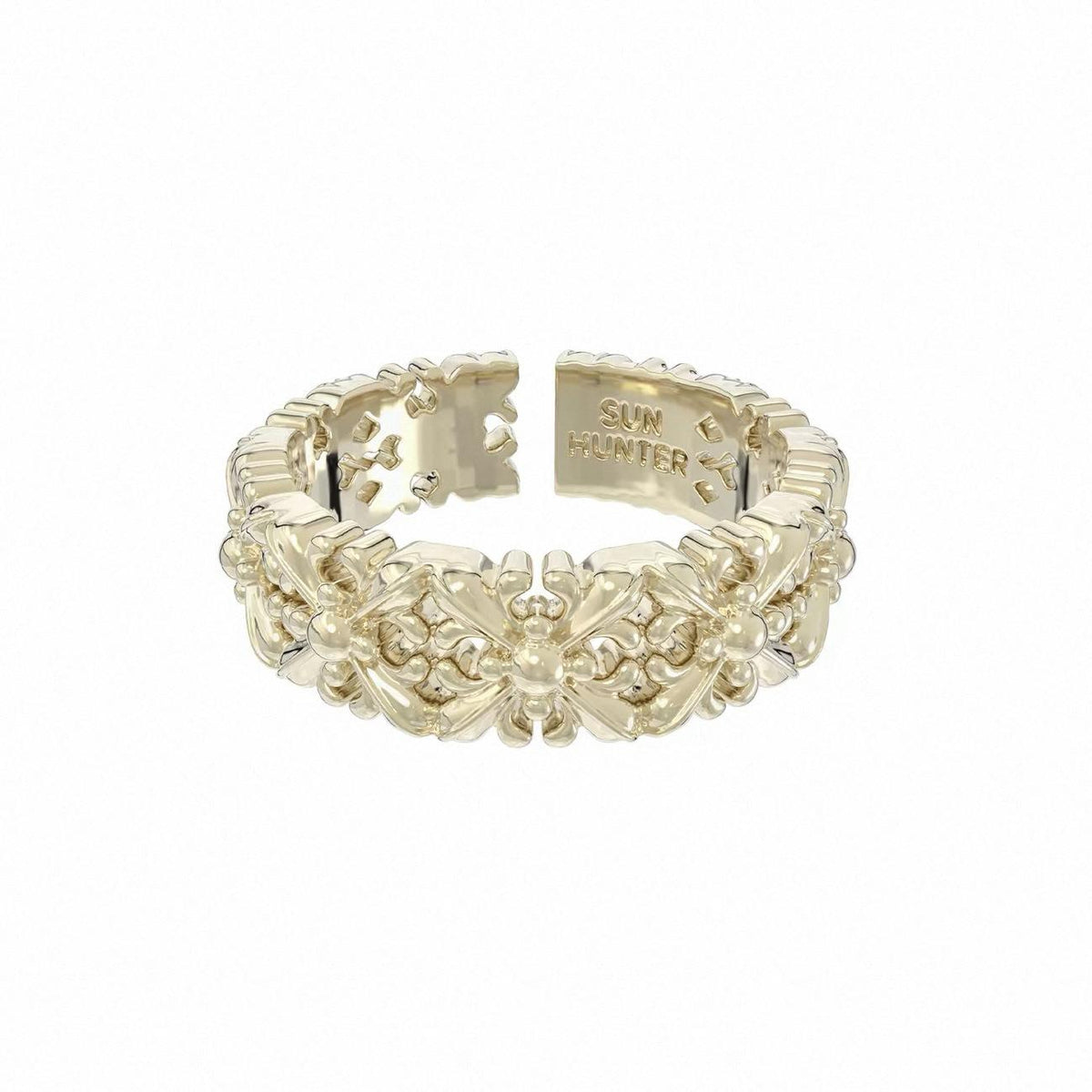 Horizontal Jewelry Same Style Titanium Golden Iris Full Ring Open Retro Light Luxury Maillard Jewelry Niche Female