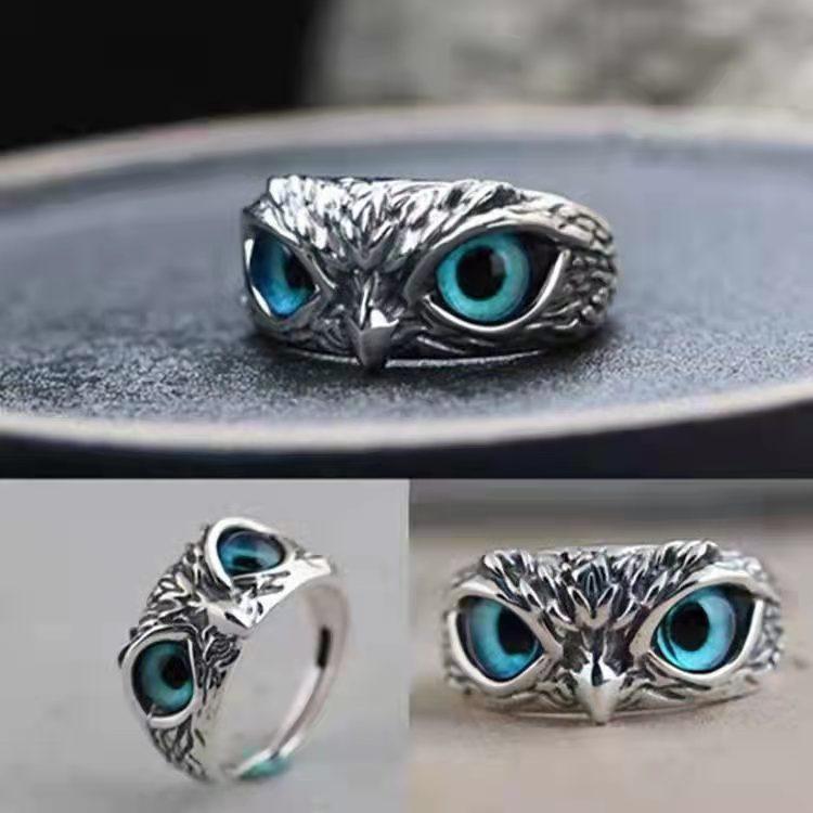 Retro Devil Eye Owl Ring Creative Exaggerated Animal Couple Open Adjustable Ring Wish