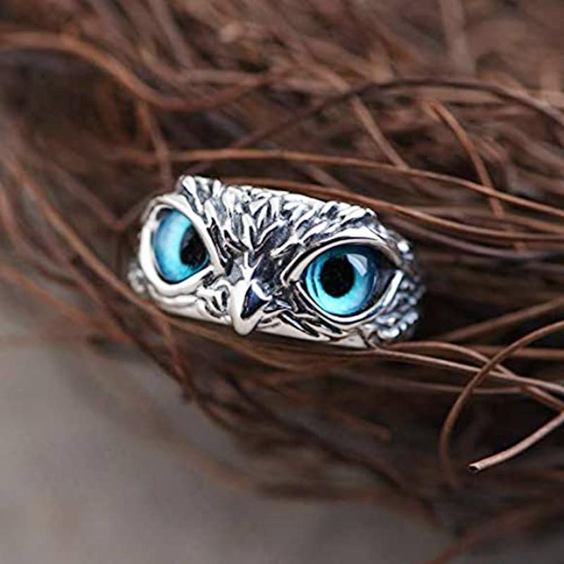 Retro Devil Eye Owl Ring Creative Exaggerated Animal Couple Open Adjustable Ring Wish