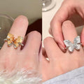 Summer Ice Blue Butterfly Open Ring Female Niche Design Light Luxury High-Grade Index Finger Ring Popular