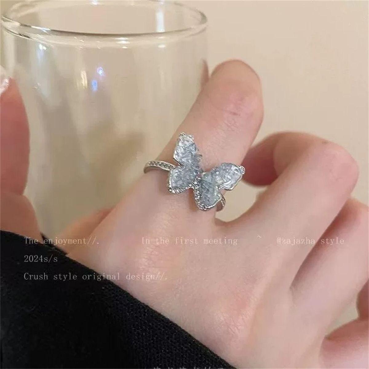 Summer Ice Blue Butterfly Open Ring Female Niche Design Light Luxury High-Grade Index Finger Ring Popular