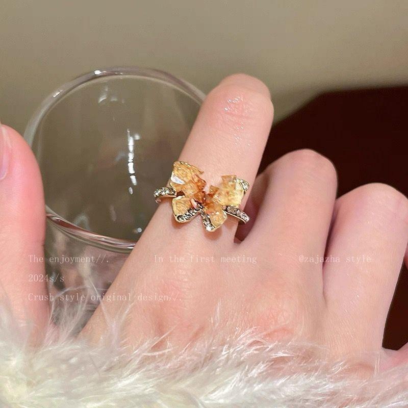 Summer Ice Blue Butterfly Open Ring Female Niche Design Light Luxury High-Grade Index Finger Ring Popular