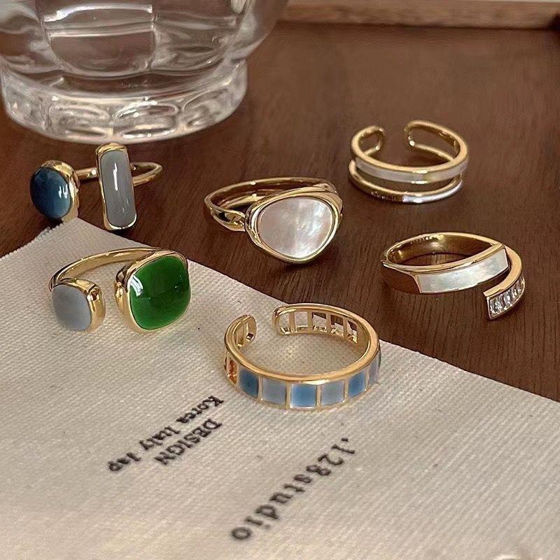 Emerald Design Ring Women's High-End Fashion Personality Cold Style Niche Open Index Finger Ring Ins Ring