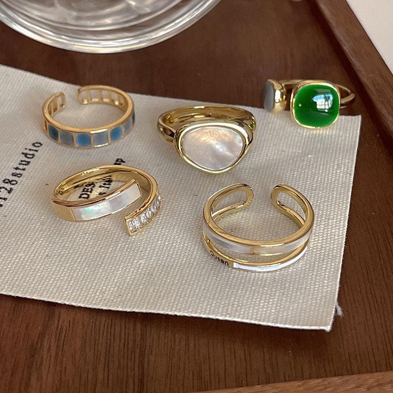 Emerald Design Ring Women's High-End Fashion Personality Cold Style Niche Open Index Finger Ring Ins Ring