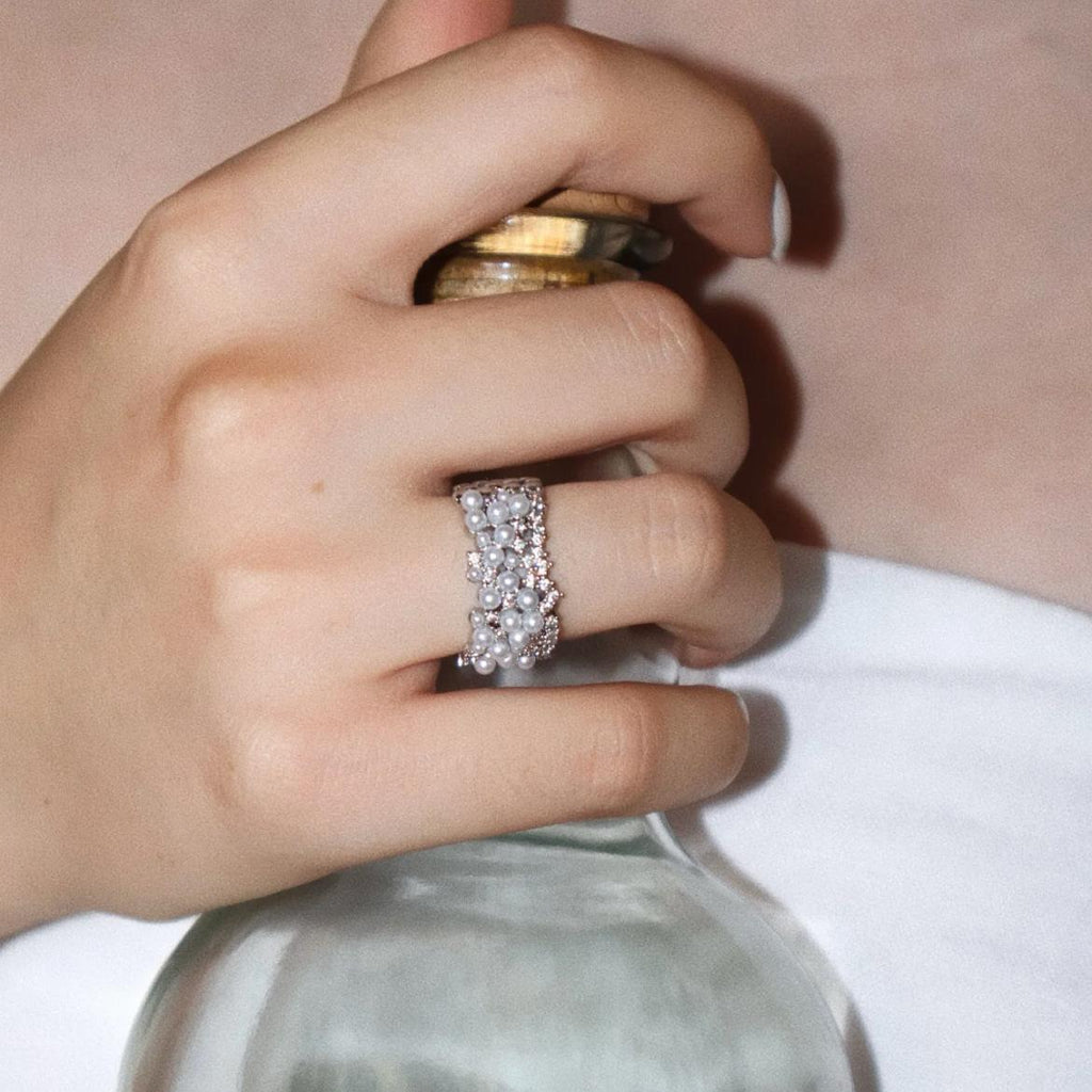 Light Luxury High-Grade Pearl Ring Female Niche Design Ins Style Open Adjustable Index Finger Ring Personality Ring