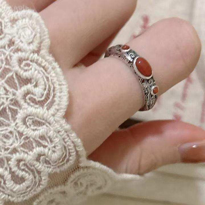 Retro National Fashion Ring Lucky Jewelry Fu Lu Gourd National Style Open Adjustable Men's and Women's Ring Index Finger Creative