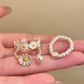 Daisy Pearl Ring Female Mori Simple Sweet Fresh Open Ring Niche Design Stacked Index Finger Ring