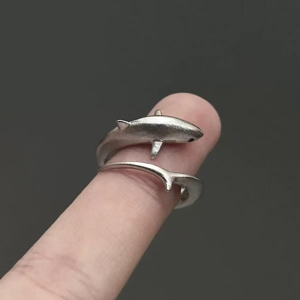 Korean Style Niche Design Long Tail Shark Ring Female Unique Light Luxury High-Grade Open Adjustable Diet Ring Cute Gift