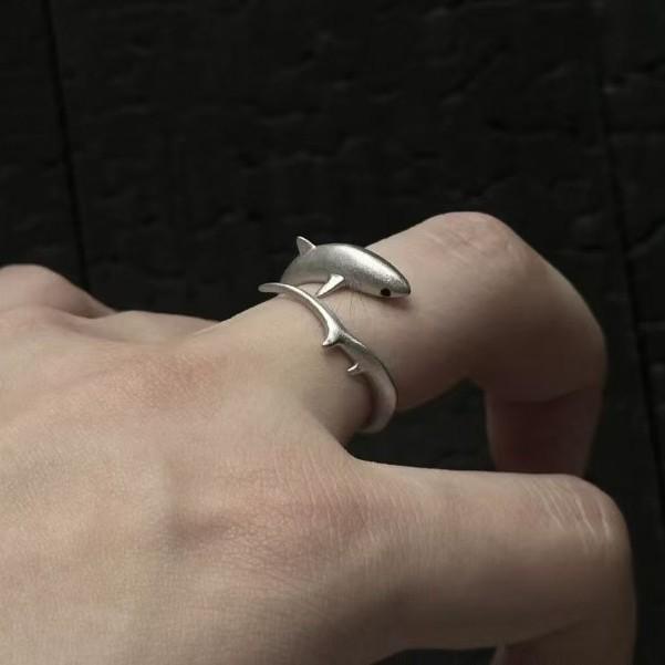 Korean Style Niche Design Long Tail Shark Ring Female Unique Light Luxury High-Grade Open Adjustable Diet Ring Cute Gift
