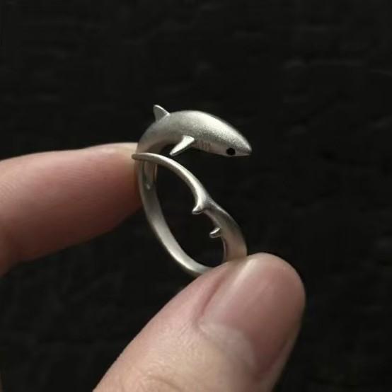 Korean Style Niche Design Long Tail Shark Ring Female Unique Light Luxury High-Grade Open Adjustable Diet Ring Cute Gift