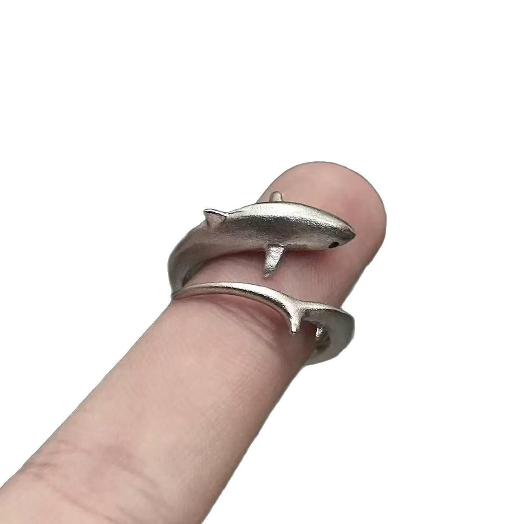 Korean Style Niche Design Long Tail Shark Ring Female Unique Light Luxury High-Grade Open Adjustable Diet Ring Cute Gift