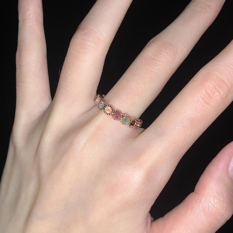 Rainbow Gem Ring Female Niche Design Open Adjustable Ring Sweet Cool Hot Girl Style Jewelry High-Grade Ring