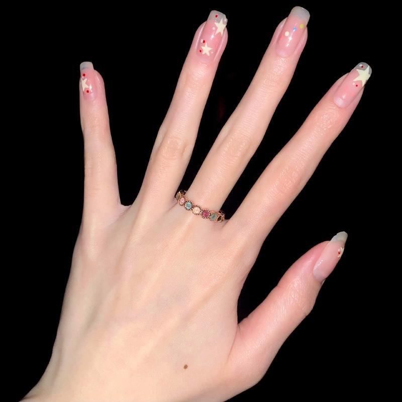 Rainbow Gem Ring Female Niche Design Open Adjustable Ring Sweet Cool Hot Girl Style Jewelry High-Grade Ring