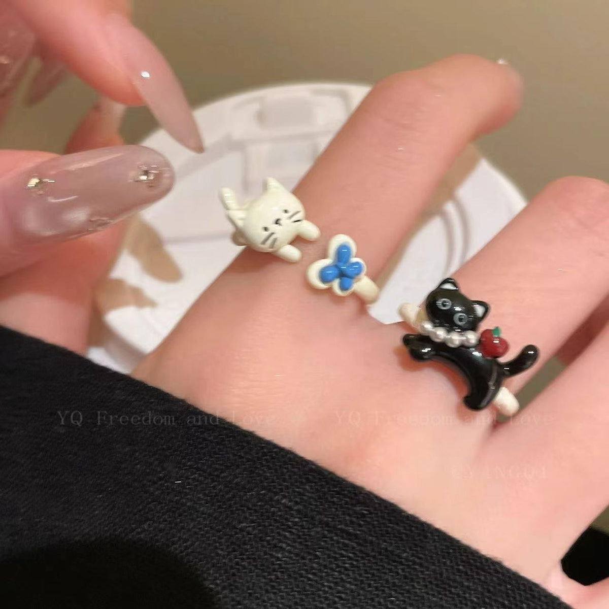 Cute Kitten Ring Creative Open Ring Niche Cute Sweet Girl Fashion Ring Bracelet Fashion