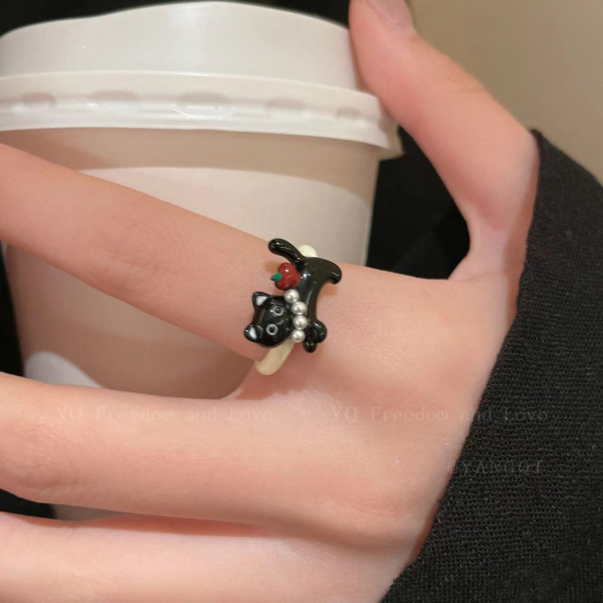 Cute Kitten Ring Creative Open Ring Niche Cute Sweet Girl Fashion Ring Bracelet Fashion