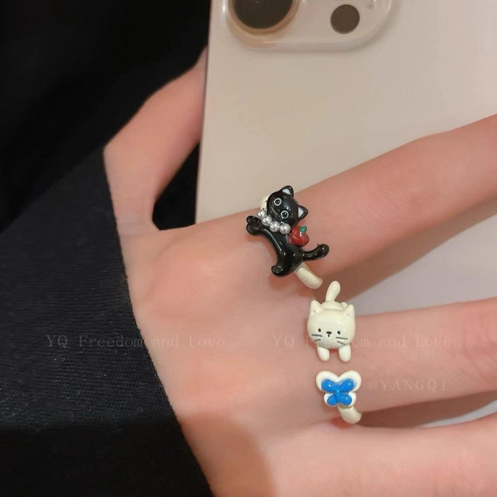 Cute Kitten Ring Creative Open Ring Niche Cute Sweet Girl Fashion Ring Bracelet Fashion