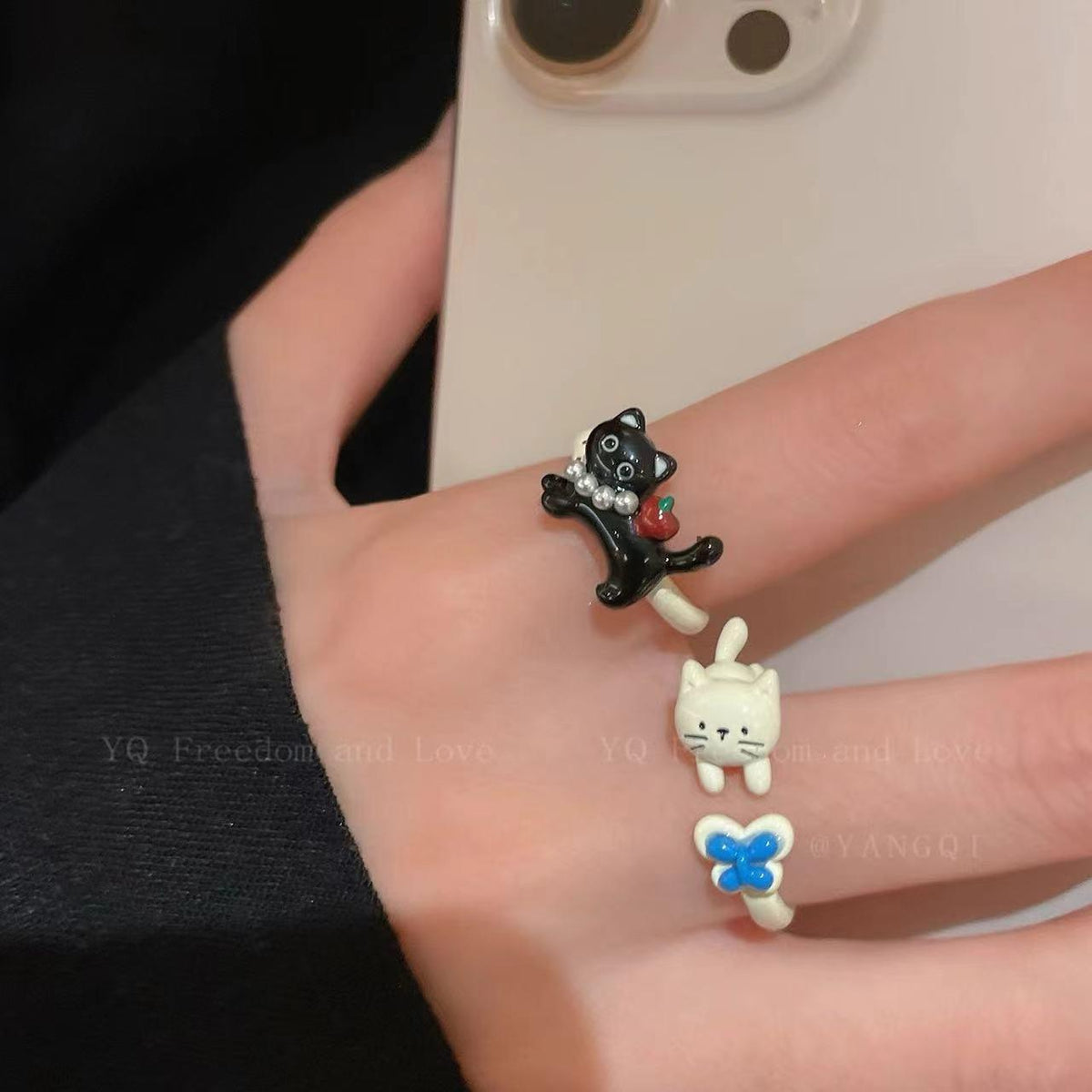 Cute Kitten Ring Creative Open Ring Niche Cute Sweet Girl Fashion Ring Bracelet Fashion