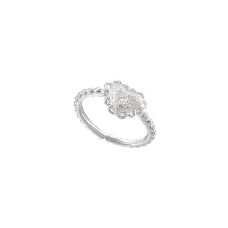 Lace Edge Pure Desire Heart Silver Ring Light Luxury Niche High-Grade Sense Index Finger Ring Temperament All-Match Adjustable Female