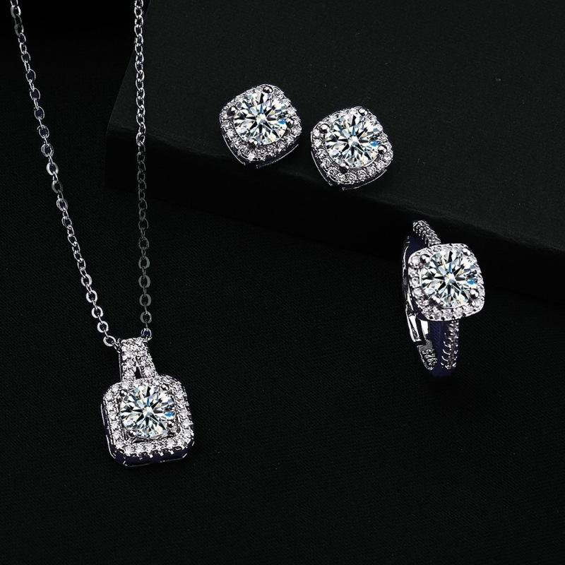 Cross-Border Hot Sale Square Bag Diamond Necklace Ring Female 1 Karat Ear Studs Ring Clavicle Chain TikTok Live Supply