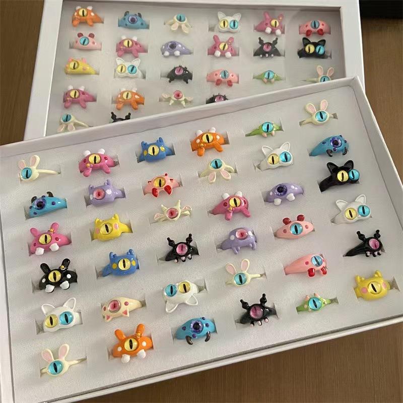Cute Little Monster 2024 New Ring Diamond Dopamine Couple Girlfriends Children Gift Cartoon