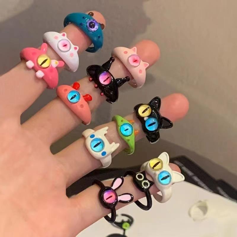 Cute Little Monster 2024 New Ring Diamond Dopamine Couple Girlfriends Children Gift Cartoon