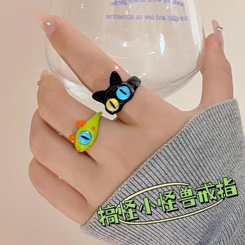 Cute Little Monster 2024 New Ring Diamond Dopamine Couple Girlfriends Children Gift Cartoon