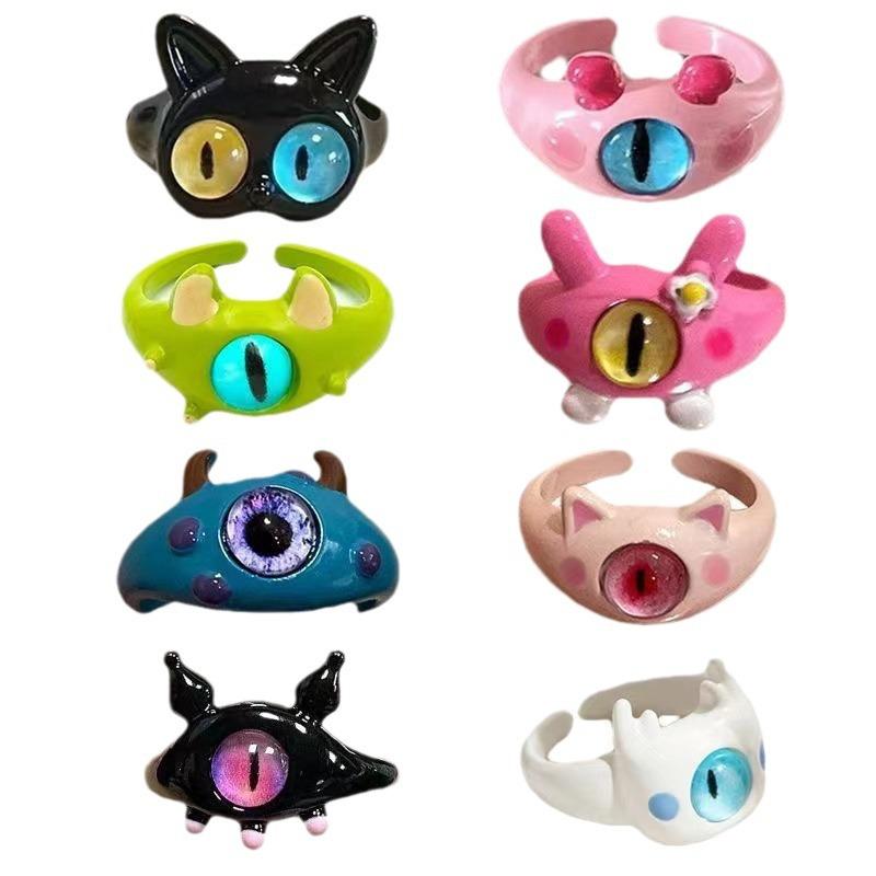 Cute Little Monster 2024 New Ring Diamond Dopamine Couple Girlfriends Children Gift Cartoon
