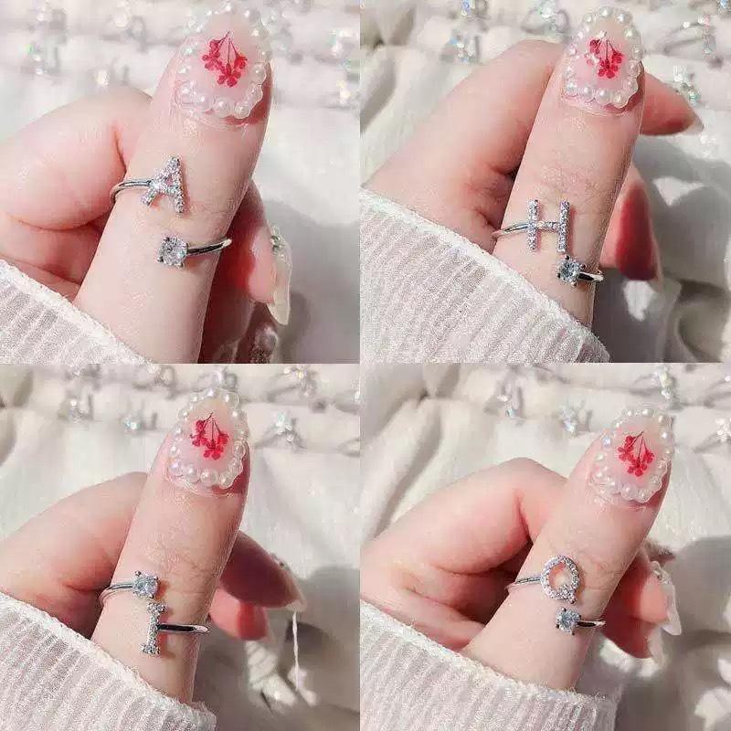 26 Letters Ring Female Light Luxury Exquisite Design Niche Sense Fashion Personality Plain Ring Open Ring Index Finger