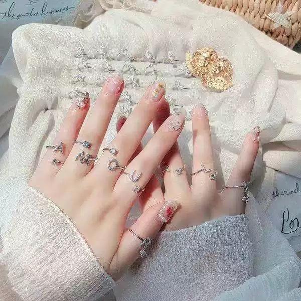 26 Letters Ring Female Light Luxury Exquisite Design Niche Sense Fashion Personality Plain Ring Open Ring Index Finger