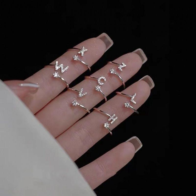 26 Letters Ring Female Light Luxury Exquisite Design Niche Sense Fashion Personality Plain Ring Open Ring Index Finger