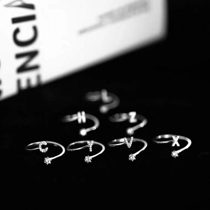 26 Letters Ring Female Light Luxury Exquisite Design Niche Sense Fashion Personality Plain Ring Open Ring Index Finger