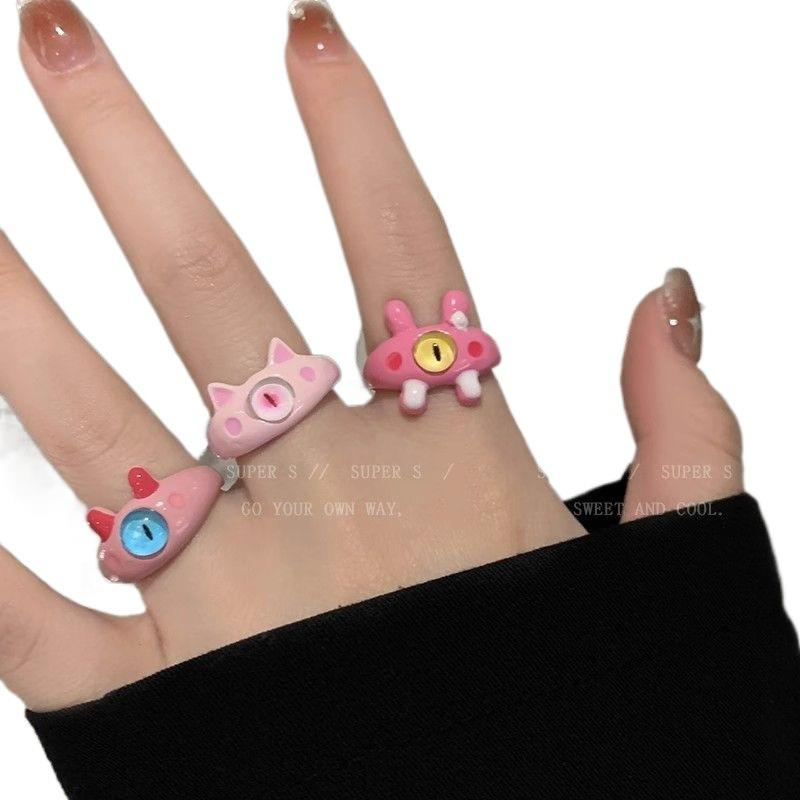 Little Monster Collection ~ Cute One-Eye Monster Ring Ins Student Niche Design Unique Open Ring
