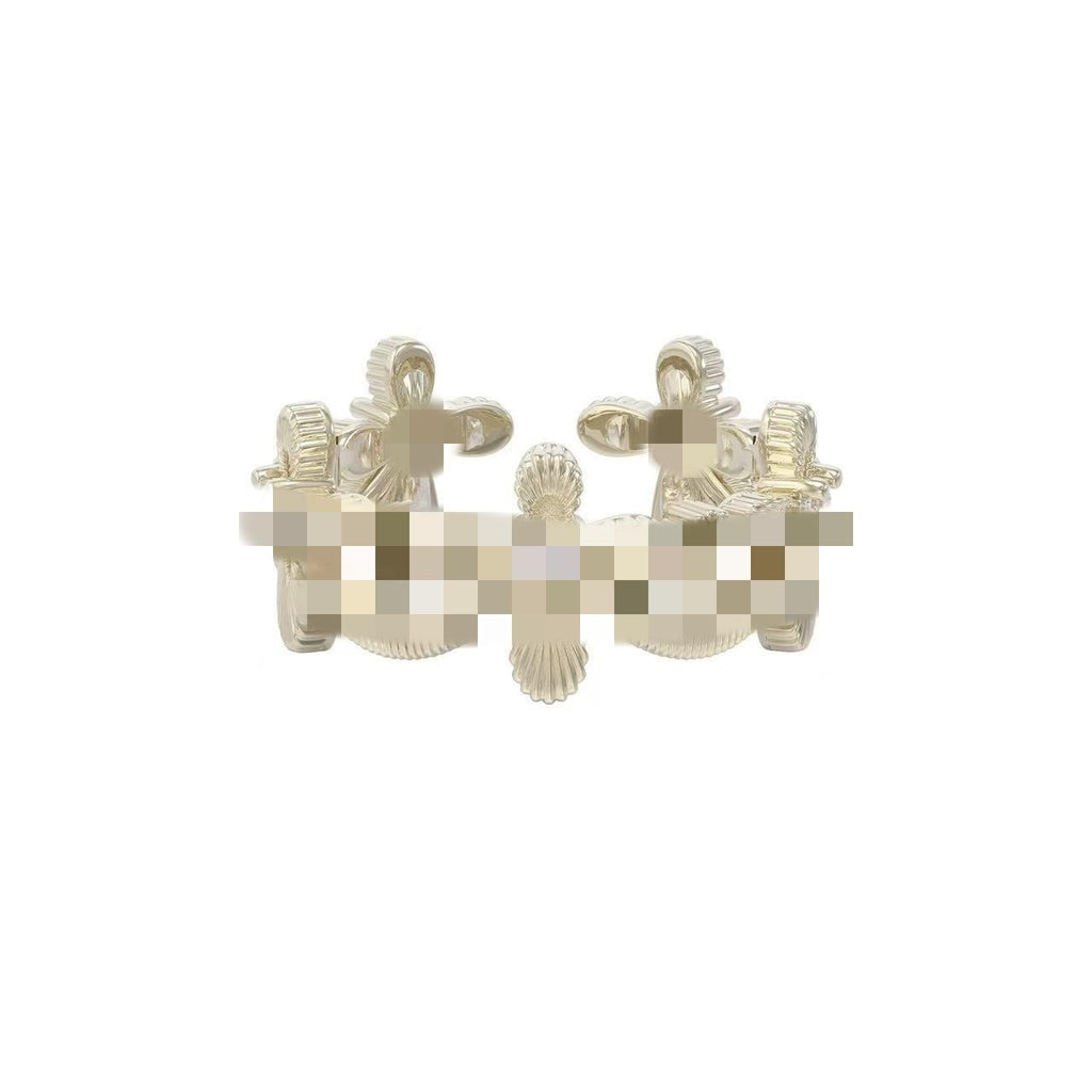 Three Horizontal Same Style Jewelry Iris Flower Ring Light Titanium Lace Hollow Cross Maillard Light Luxury Niche Wholesale