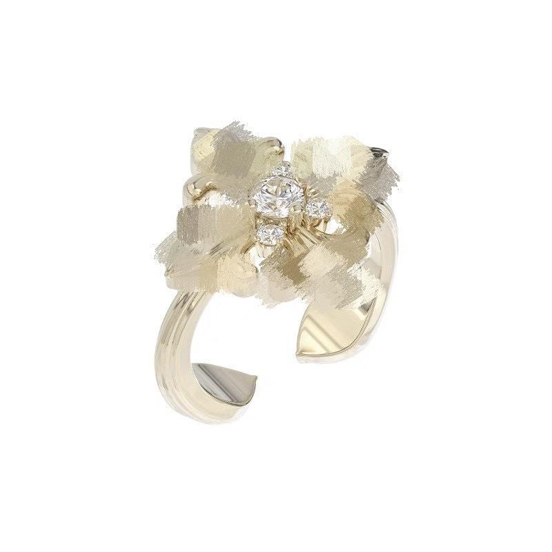 Three Horizontal Same Style Jewelry Iris Flower Ring Light Titanium Lace Hollow Cross Maillard Light Luxury Niche Wholesale