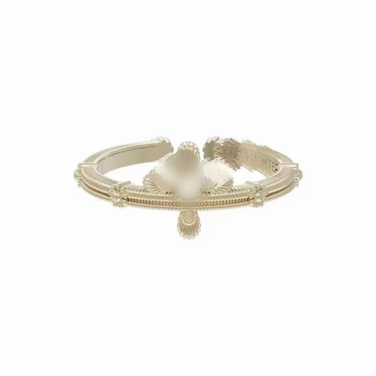 Three Horizontal Same Style Jewelry Iris Flower Ring Light Titanium Lace Hollow Cross Maillard Light Luxury Niche Wholesale