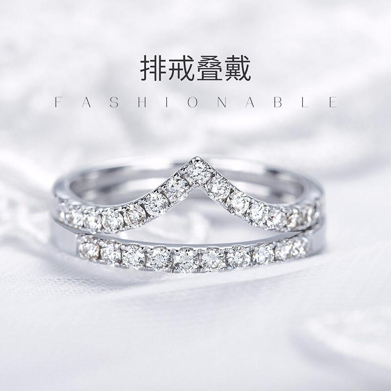 Tiktok Live Broadcast V-Shaped Simulation Moissanite Diamond Ring Stackable One-Word Row Diamond Ring Simple Open Mouth Tail Ring for Women