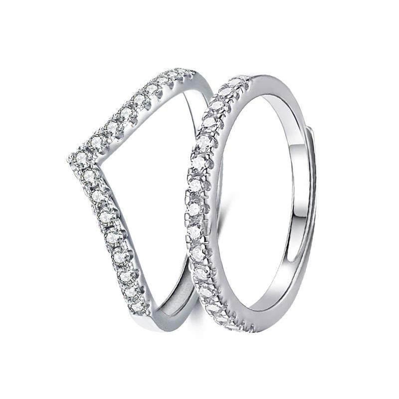 Tiktok Live Broadcast V-Shaped Simulation Moissanite Diamond Ring Stackable One-Word Row Diamond Ring Simple Open Mouth Tail Ring for Women