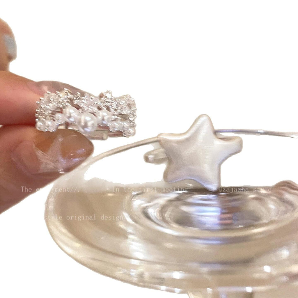 Milky White Star Ring ~ Star Lace Pearl Ring Female Stacked Wear Super Beautiful Index Finger Ring Niche Design Open Ring