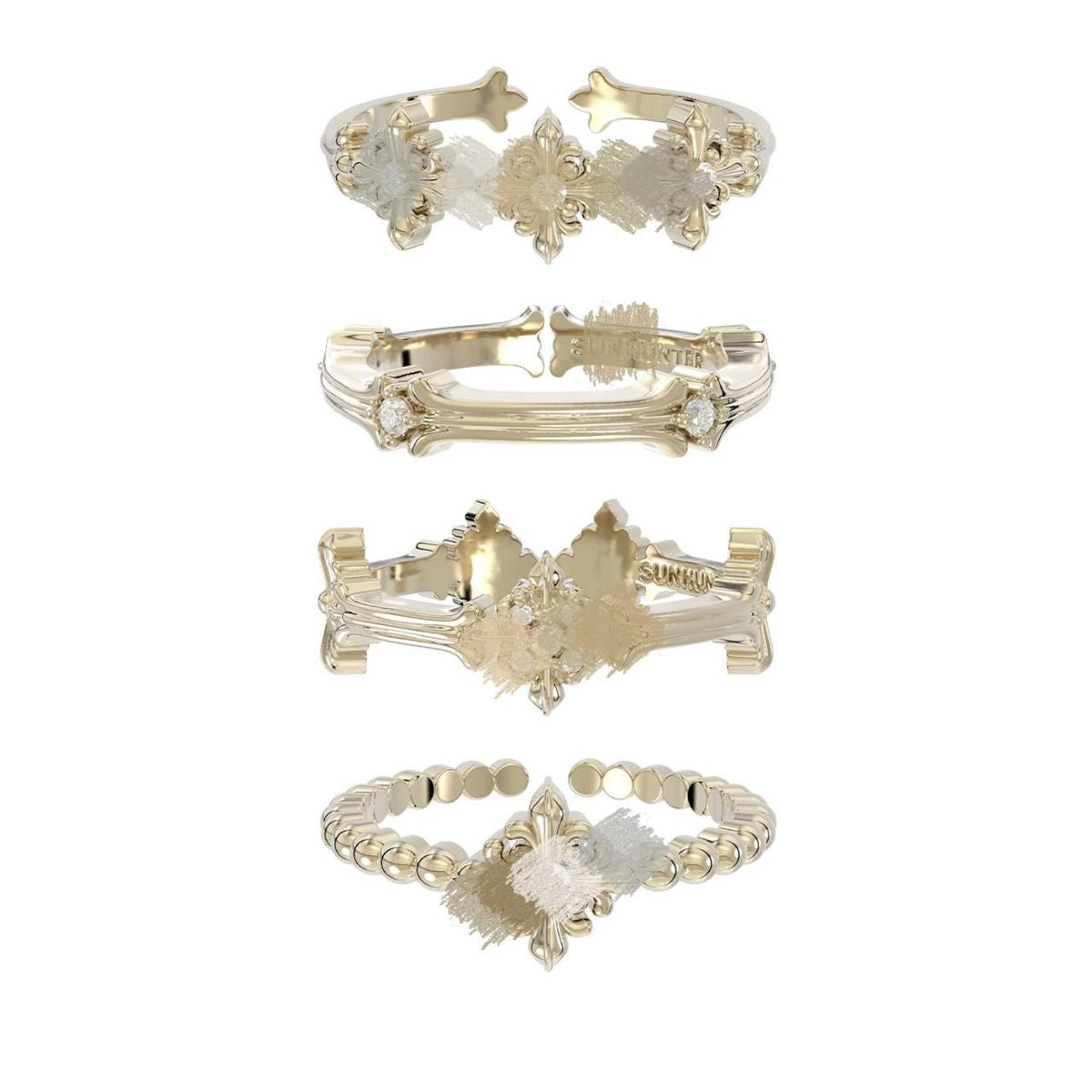 Sanqi Jewelry Same Style Complicated Iris Flower Ring Women's Combination Design Sense Light Luxury Jewelry French Retro Wholesale