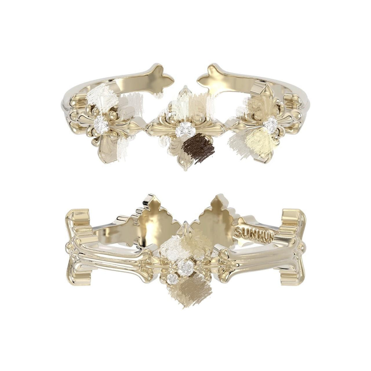 Sanqi Jewelry Same Style Complicated Iris Flower Ring Women's Combination Design Sense Light Luxury Jewelry French Retro Wholesale
