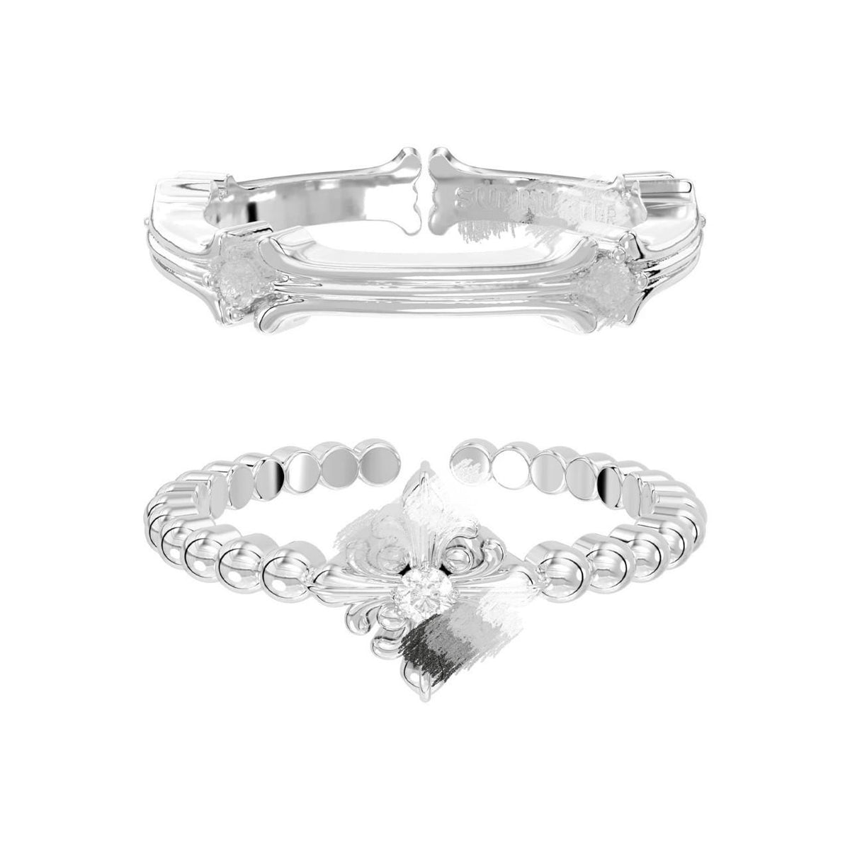 Sanqi Jewelry Same Style Complicated Iris Flower Ring Women's Combination Design Sense Light Luxury Jewelry French Retro Wholesale