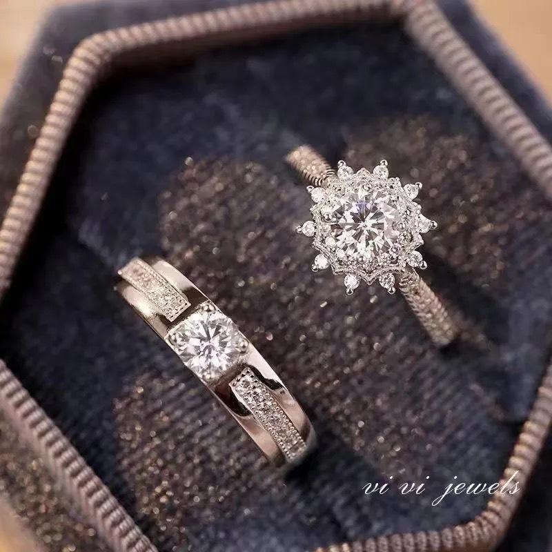 Copper High-End Six-Claw Simulation Diamond Ring Female Simple Fashion Couple Zircon Proposal Wedding Opening Fake Ring Wholesale
